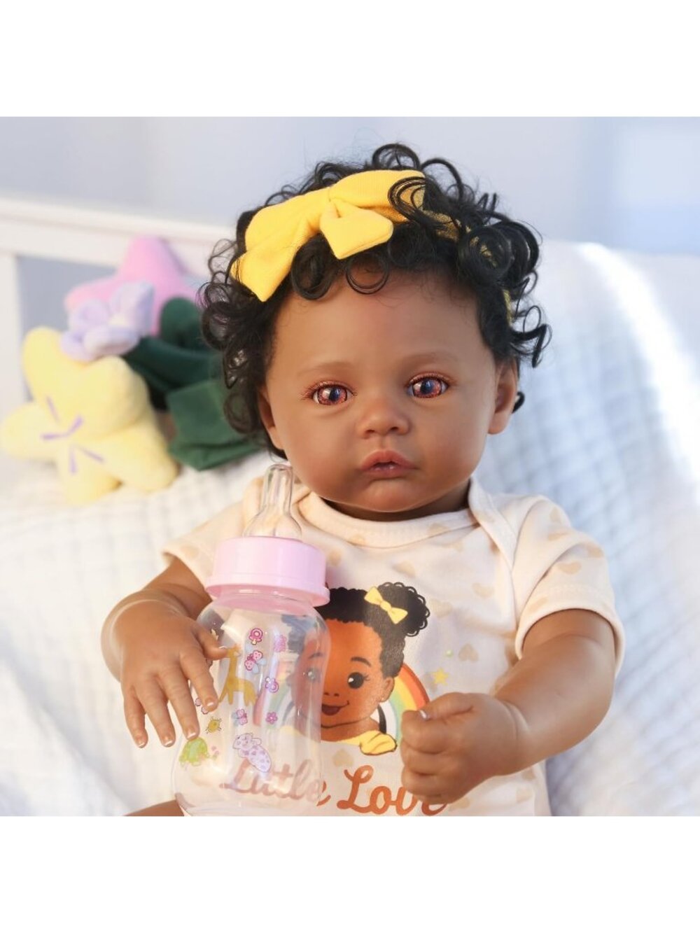 18 Inch Real Life Baby Doll African American with Rooted Curly Hair Cloth Body - Picture 3 of 6